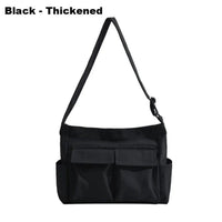 Emilia | Damen Vintage Canvas Tote Bag große Schultertasche mit Seitentaschen - Schwarz-Verdickt
