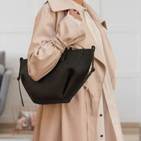 Marlene | Damen Vintage Kunstleder Tote Bag Große Schultertasche - Schwarz