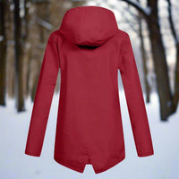 Emilia | Damen Wasserdichte Kapuzen-Regenjacke mit Reißverschluss Taschen - Weinrot