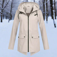 Emilia | Damen Wasserdichte Kapuzen-Regenjacke mit Reißverschluss Taschen - Aprikose