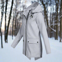 Emilia | Damen Wasserdichte Kapuzen-Regenjacke mit Reißverschluss Taschen - Grau