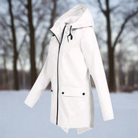 Emilia | Damen Wasserdichte Kapuzen-Regenjacke mit Reißverschluss Taschen - Weiß