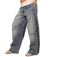 Damen Weit Geschnittene Jeans mit Paneeldesign - Camouflage-Blau