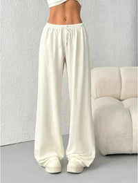 Damen Weite Hose mit Elastischem Bund Kordelzug und Geradem Bein - Aprikose