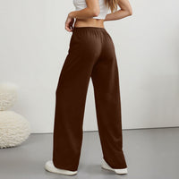 Damen Weite Hose mit Elastischem Bund Kordelzug und Geradem Bein - Dunkelbraun