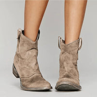 Charlotte | Damen Western Ankle Boots Wildleder Kniehohe Stiefel Flacher Absatz - Braun