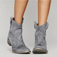 Charlotte | Damen Western Ankle Boots Wildleder Kniehohe Stiefel Flacher Absatz - Grau