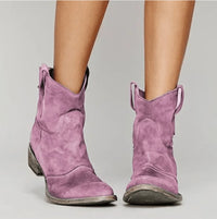 Charlotte | Damen Western Ankle Boots Wildleder Kniehohe Stiefel Flacher Absatz - Rosa