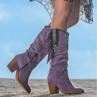 Frieda | Damen Wildleder Fransen Western Cowboy Stiefel - Lila