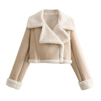 Damen Winterjacke für Frauen mit Reißverschluss Reverskragen und Flauschbündchen - Beige