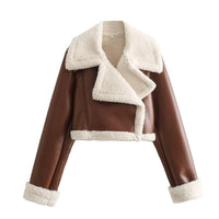 Damen Winterjacke für Frauen mit Reißverschluss Reverskragen und Flauschbündchen - Braun