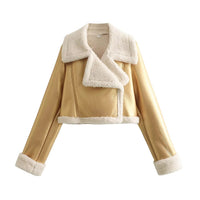 Damen Winterjacke für Frauen mit Reißverschluss Reverskragen und Flauschbündchen - Gold