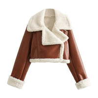 Damen Winterjacke für Frauen mit Reißverschluss Reverskragen und Flauschbündchen - Hellbraun