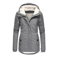 Damen Winterjacke mit Kapuze und Reißverschluss - Grau