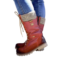Damen Winterstiefel in mittlerer Schafthöhe mit Schnürung - Rot