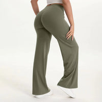 Damen Yoga-Hose mit hohem Bund und weitem Bein - Olivgrün