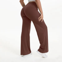 Damen Yoga-Hose mit hohem Bund und weitem Bein - Kaffeebraun