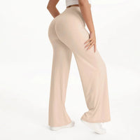 Damen Yoga-Hose mit hohem Bund und weitem Bein - Aprikose Mit Milch