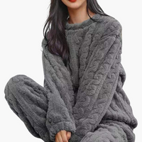 Damen Zweiteiliges Pyjama-Set mit Struktur - Schwarz