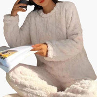 Damen Zweiteiliges Pyjama-Set mit Struktur - Weiß