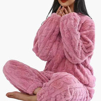 Damen Zweiteiliges Pyjama-Set mit Struktur - Rosa