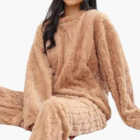 Damen Zweiteiliges Pyjama-Set mit Struktur - Braun