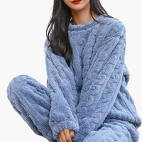 Damen Zweiteiliges Pyjama-Set mit Struktur - Blau