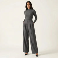 Damenhose mit hoher Taille und weitem Bein - Grau