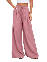 Damenhose mit hoher Taille, weitem Bein und Falten - Altrosa