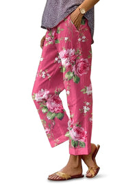 Damenhose mit weitem Bein und Blumenmuster - Rosenrosa