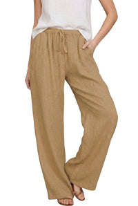 Damenhose mit weitem Bein und Kordelzug - Khaki