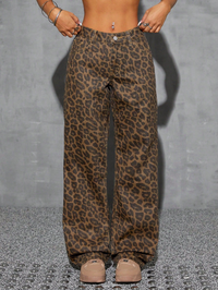 Damenhose mit weitem Bein und Leopardenmuster - Braun