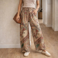 Damenhose mit weitem Bein und Paisley-Muster - Gemischte Farbe 2