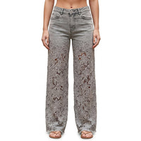 Damenjeans mit weitem Bein und Spitzenbesatz - Grau