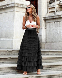 Damenrock mit hoher Taille im Boho-Stil | Maxi - Schwarz