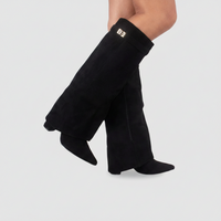 Damenstiefel Spitz Zulaufende Wade - Schwarz Mokka