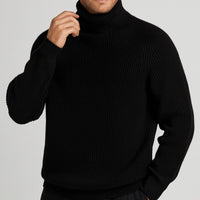 David | Herren Gerippter Warmer Rollkragenpullover - Schwarz