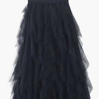 Damenrock Elegante Mehrlagige Volant Romantisches Festkleid - Schwarz