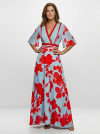 Corinne | V-Ausschnitt Kurzarm Blumenkleid - Floral