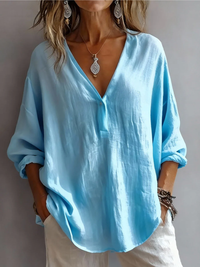 Melna - Elegante Bluse Mit V-Ausschnitt - Blau