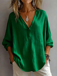 Melna - Elegante Bluse Mit V-Ausschnitt - Grün