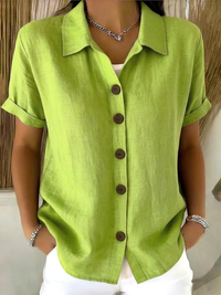 Sachini - Kurzarm Bluse Mit Knöpfen - Grün