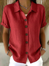 Sachini - Kurzarm Bluse Mit Knöpfen - Rot