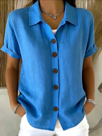 Sachini - Kurzarm Bluse Mit Knöpfen - Blau