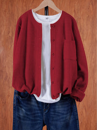 Eugenia | Damen Rundhals-Cardigan mit Knöpfen und Tasche - Rot
