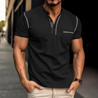 Dennis | Herren Henley Shirt Mit Kontrast Casual - Schwarz