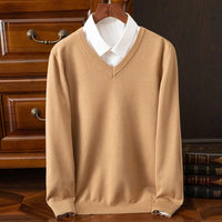 Finn | Klassischer V-Neck Kaschmir Pullover Herren - Khaki