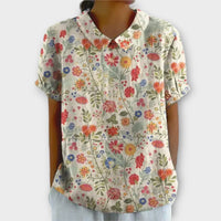 Lina | Blumenbluse aus Baumwolle und Leinen - Beige
