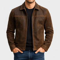 Dieter | Herren Klassische Reißverschluss Lederjacke - Braun
