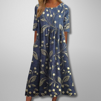 Dorothea | Midikleid mit Aquarell-Blumendruck - Marineblau